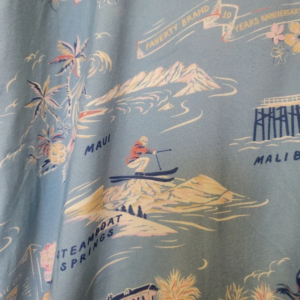 NEW Faherty Kona Camp Limited Tour Print Shirt Viscose Men XXL Resort Wear Beach